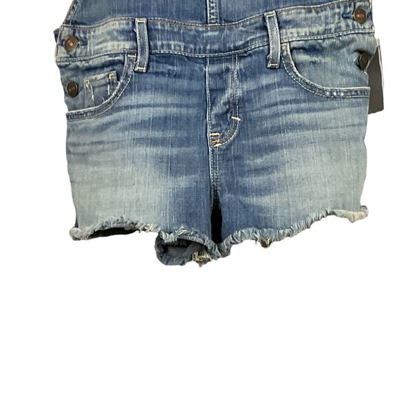 Abercrombie & Fitch Overalls Shorts ShortAlls Raw Hem Y2K Classic Blue Wash sz S - Picture 14 of 16